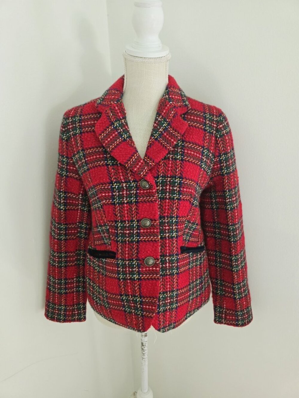 Talbots Plaid Red Holiday Wool Blend Christmas Blazer Jacket Small 4 P Petite - Picture 12 of 12